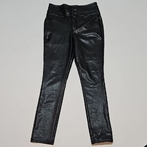 BBJ Los Angeles Black Skinny Faux Leather Pants Button